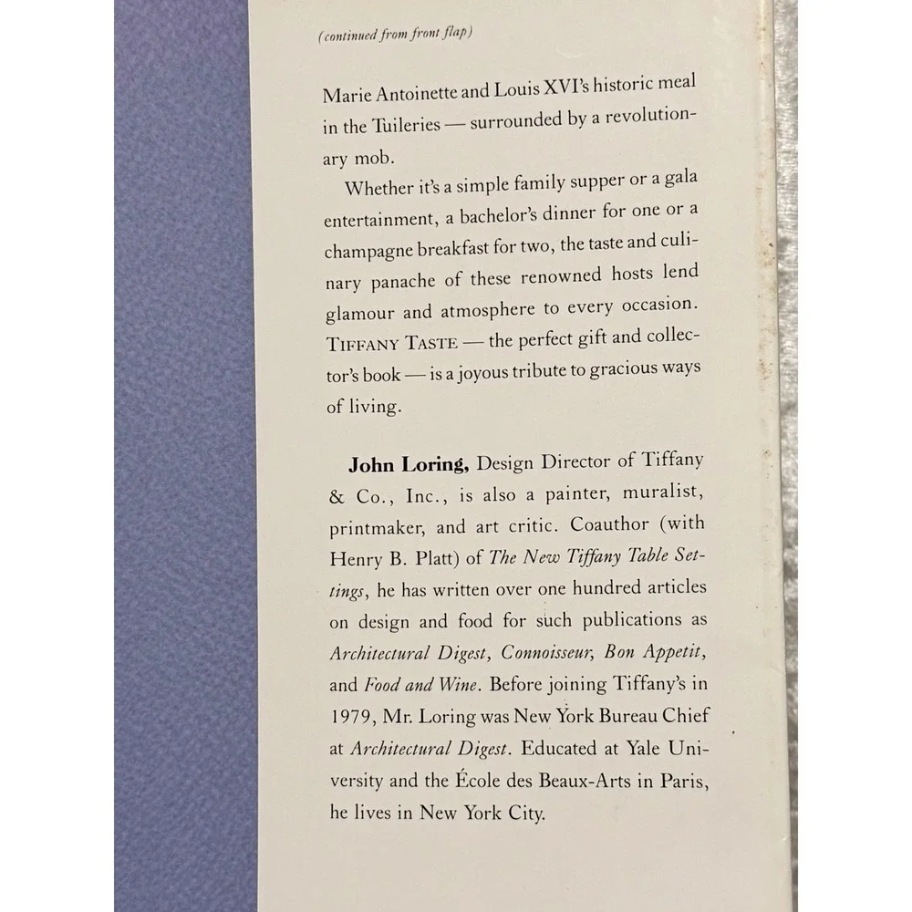 Tiffany Taste 1st Edition John Loring Cookbook Food Photography Hardcover‎